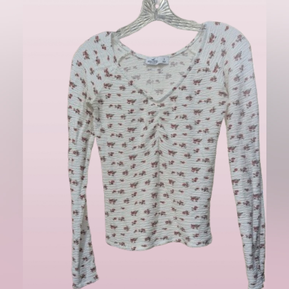 Retro Hollister White and Red Floral Blouse Size Small